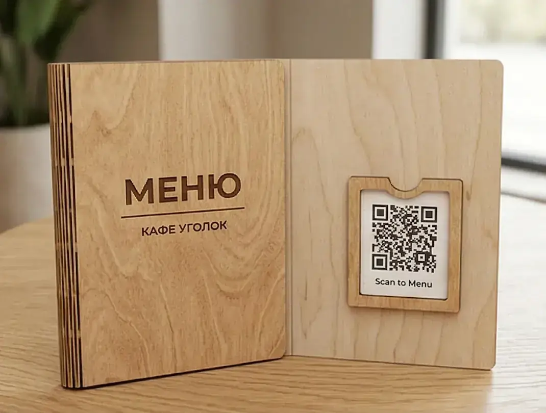 Обложка для меню с карманом под QR