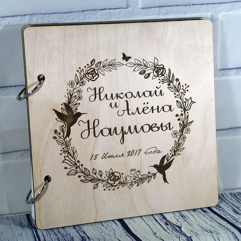Книга пожеланий на свадьбу (свадебная книга) венок с птицами 2