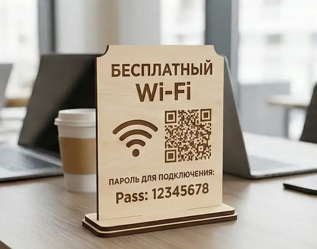 Табличка QR-Wi-Fi + пароль на стол