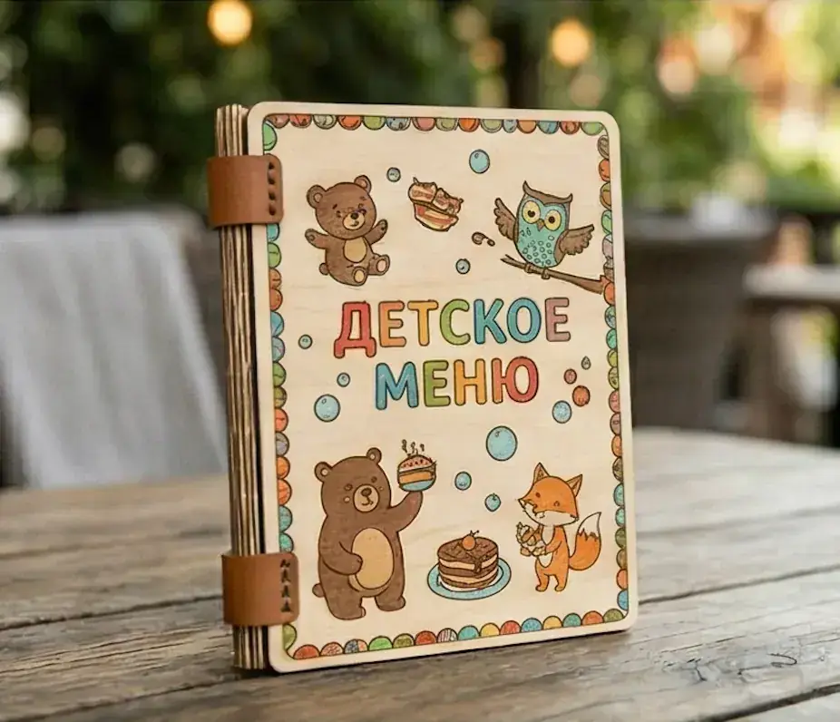 Деревянная обложка для детского меню