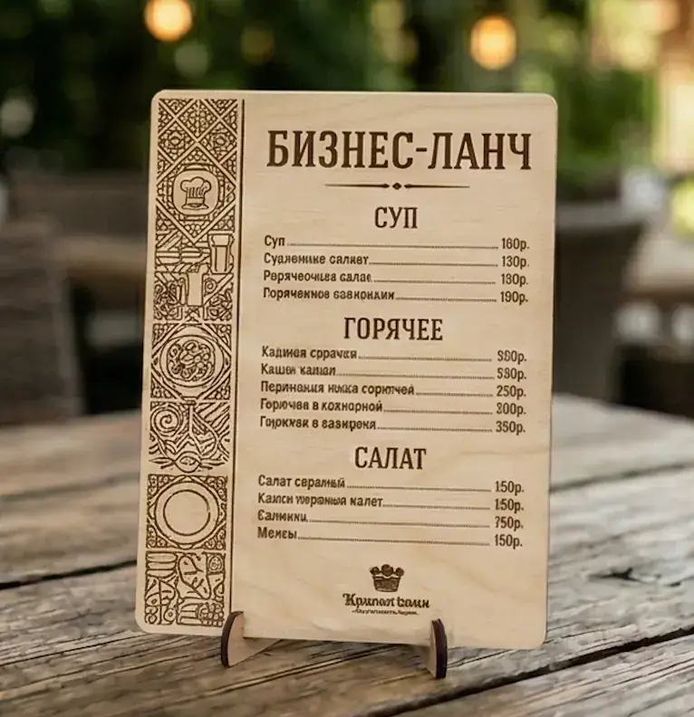 Деревянное меню бизнес-ланча A4