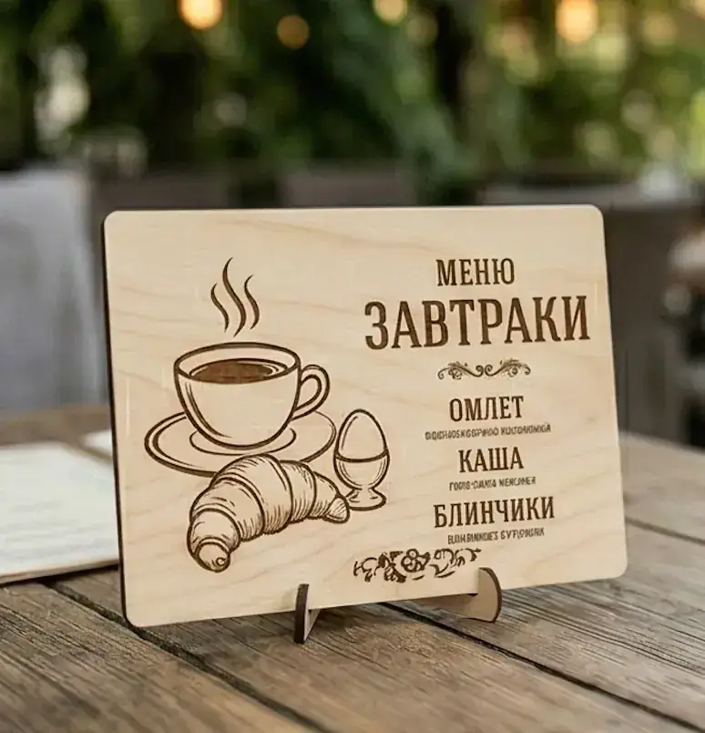 Деревянное меню завтраков A5